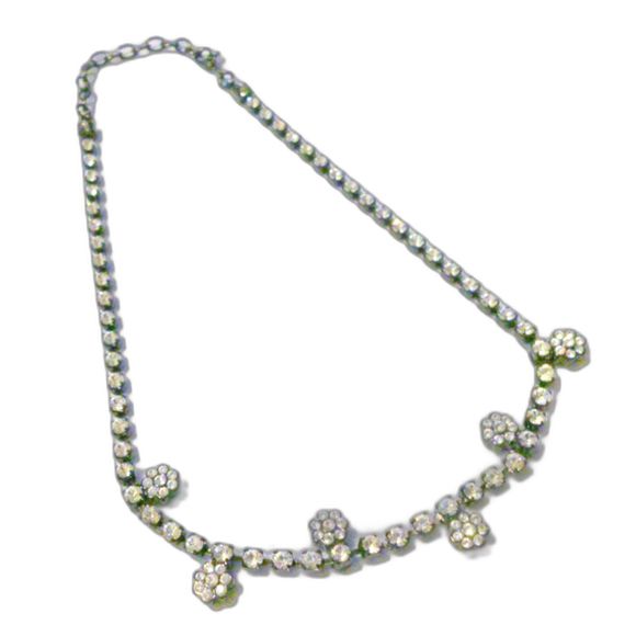 Vintage Japanned Clear Rhinestone Choker Necklace * - Picture 2 of 5